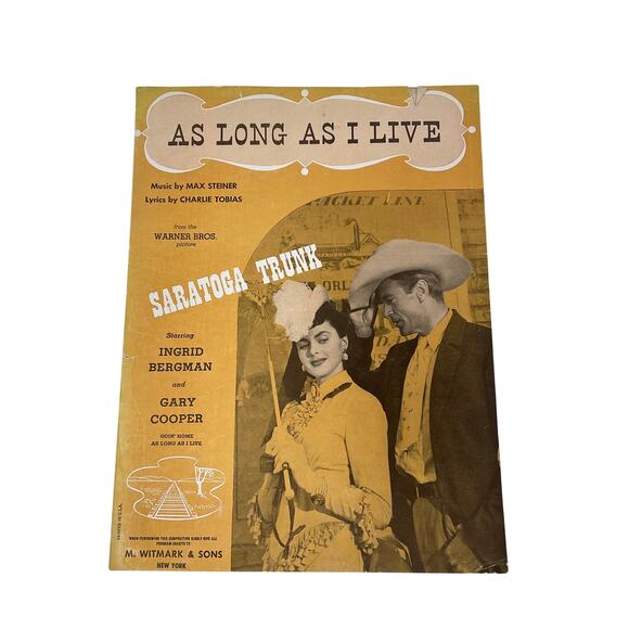 As Long As I Live Sheet Music 1944 Saratoga Trunk Max Steiner Charlie Tobias - Picture 2 of 5